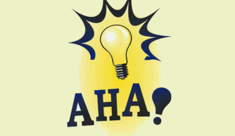 graphic of a yellow lightbulb and the word "AHA" below it
