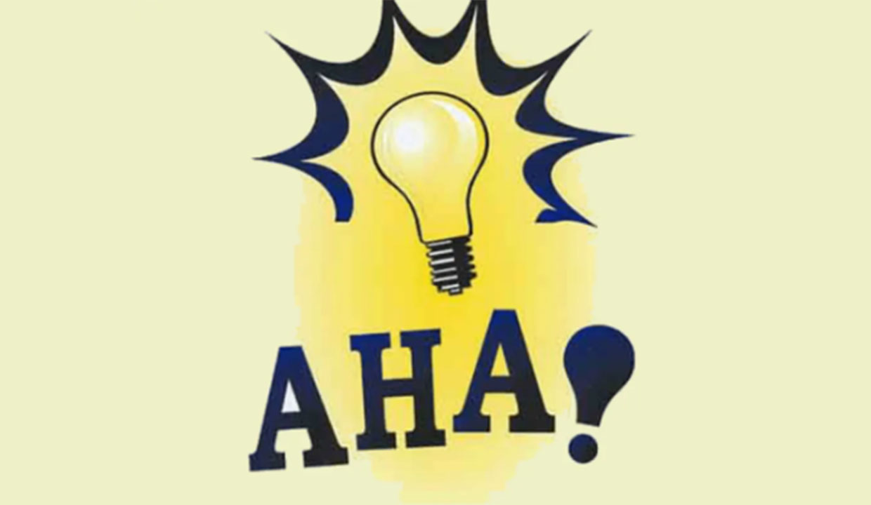 graphic of a yellow lightbulb and the word "AHA" below it